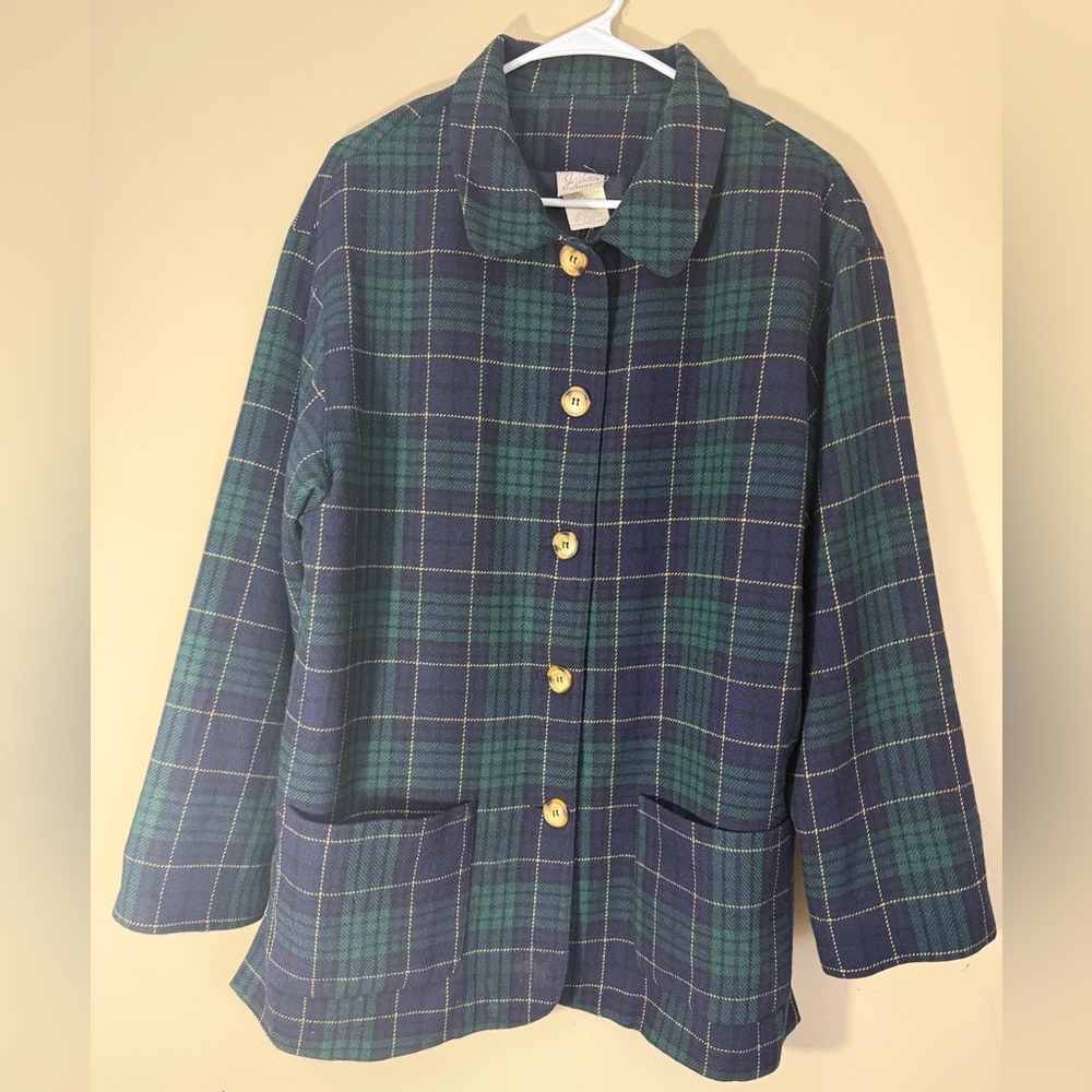 Vintage Jaclyn Smith Classic Green and Blue Plaid Wool Blazer Tartan - Picture 1 of 7